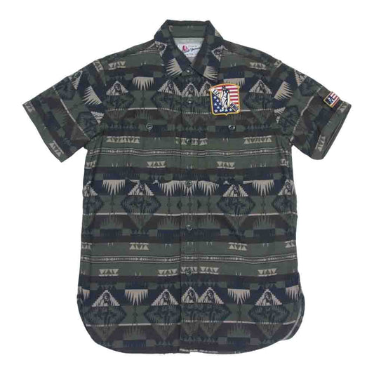 HYSTERIC GLAMOUR ヒステリックグラマー 0261AH07 ネイティブ柄 ガール ワッペン 半袖 シャツ カーキ系 S【中古】