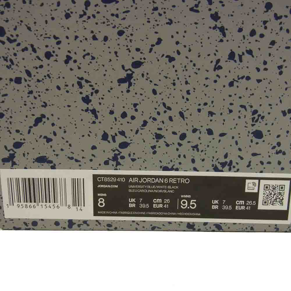 NIKE ナイキ CT8529-410 AIR JORDAN 6 RETRO UNC University Blue エア ジョーダン 6 レトロ ユニバーシティブルー 白×水色×黒系 26cm【中古】