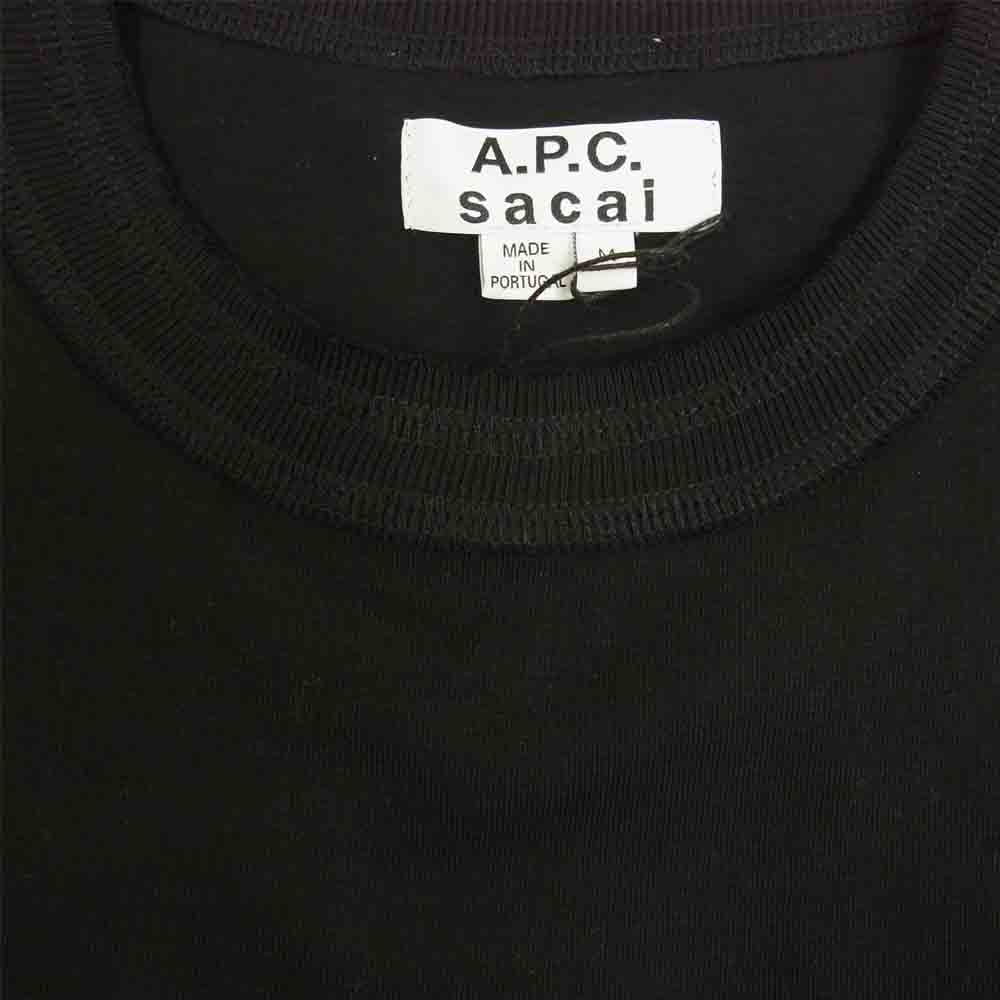 Sacai サカイ 21SS Ｍ26978 × A.P.C. アーペーセー T-Shirt kiyo ロゴ プリント サイドジップ 半袖 Tシャツ ブラック系 M【新古品】【未使用】【中古】