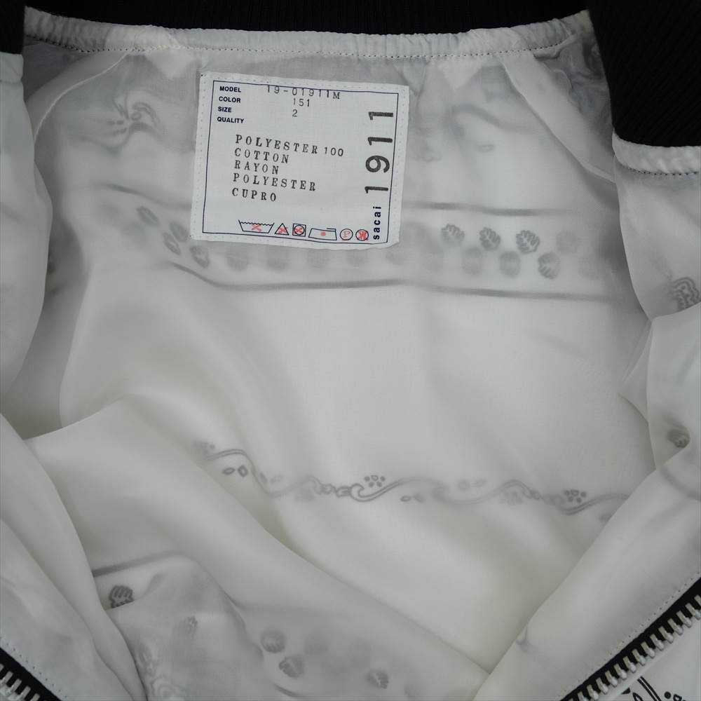 Sacai サカイ 19SS 19-01911Ｍ バンダナ柄 スカジャン ブルゾン ブラック系 ホワイト系 ２【新古品】【未使用】【中古】