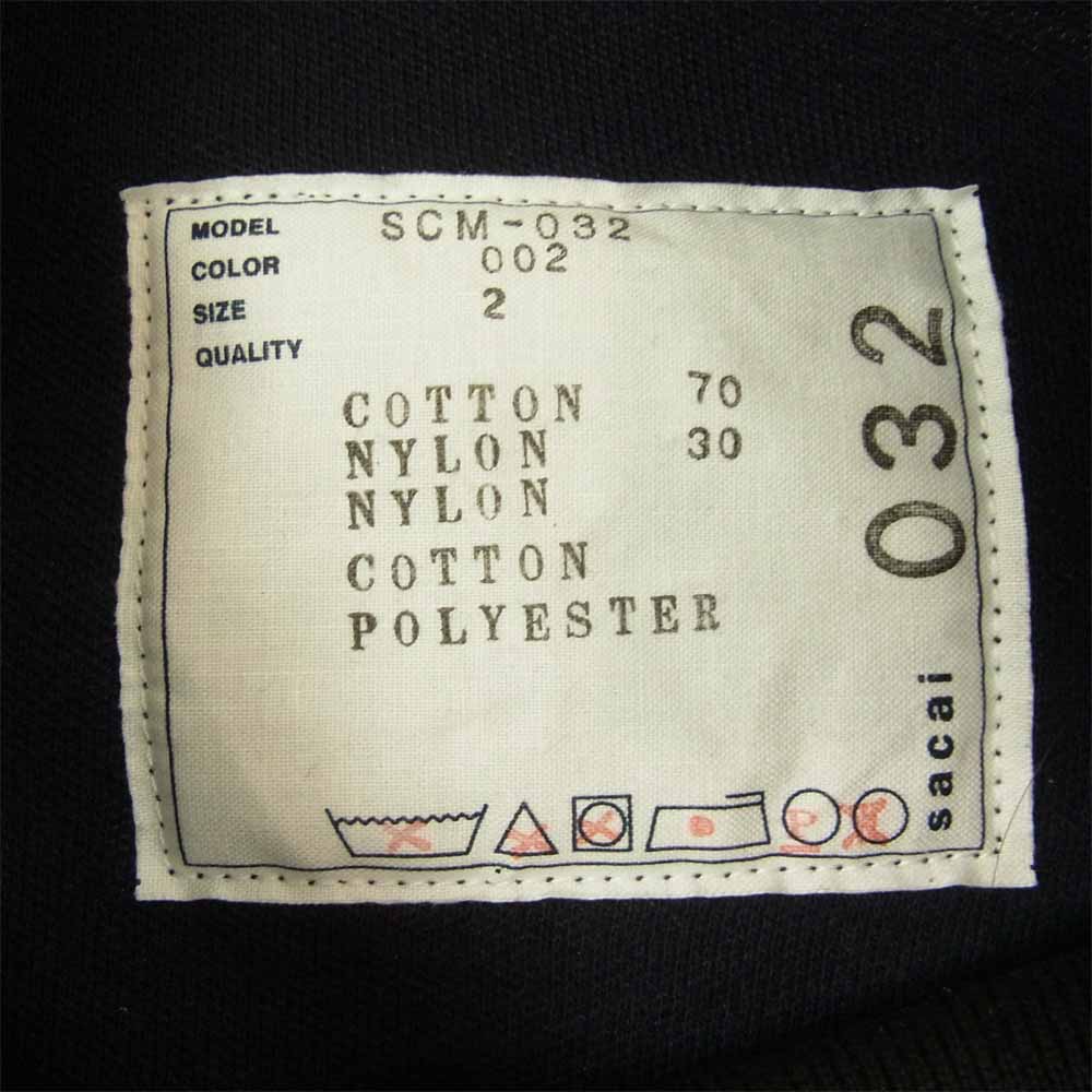 Sacai サカイ 19AW SCM-032 Sponge Sweat Ma-1 Pullover スポンジ ドッキング プルオーバー ネイビー系 2【美品】【中古】