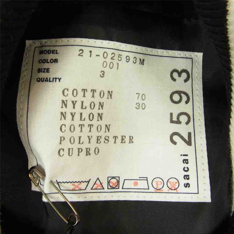 Sacai サカイ 21AW 21-02593Ｍ Cotton Oxford Blouson オックスフォード ブルゾン ブラック系 3【新古品】【未使用】【中古】