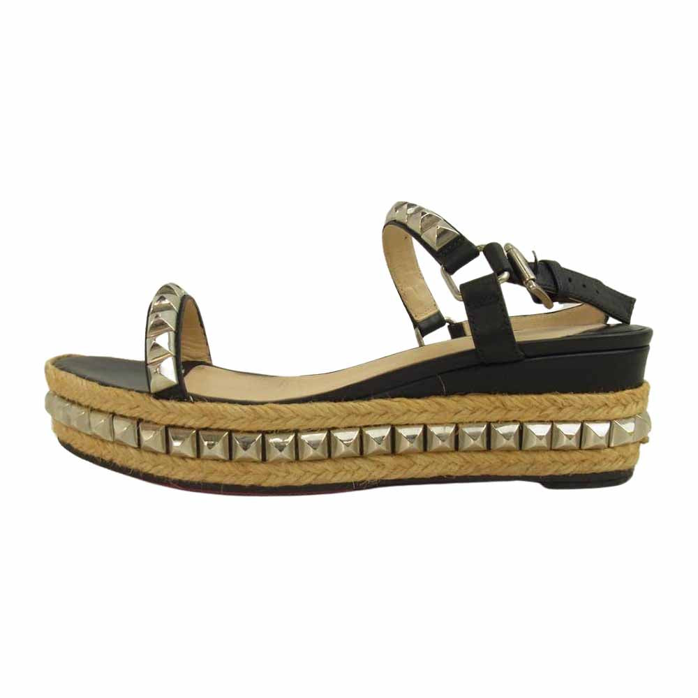 Christian Louboutin クリスチャンルブタン 1130414 ウェッジソール ブラック シルバースタッズ サンダル ブラック系 37【中古】