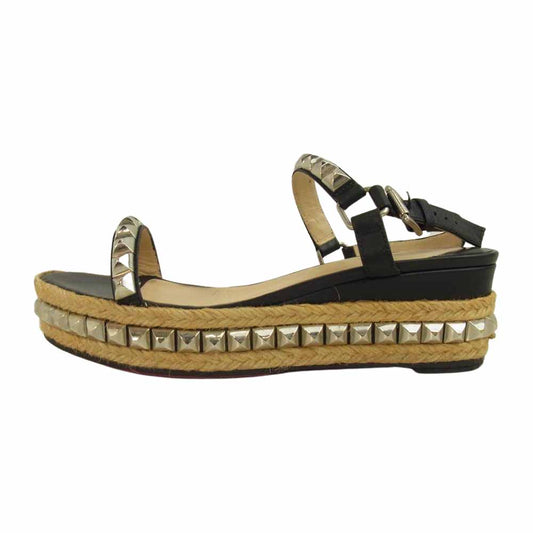 Christian Louboutin クリスチャンルブタン 1130414 ウェッジソール ブラック シルバースタッズ サンダル ブラック系 37【中古】