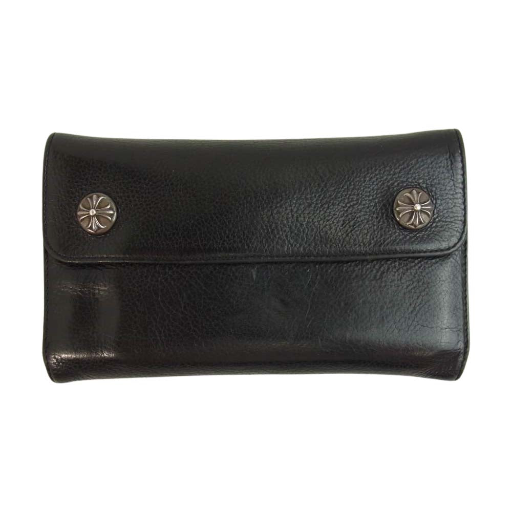 CHROME HEARTS クロムハーツ（原本無） WAVE ウェーブ クロスボール ボタン レザー ウォレット ブラック系【中古】