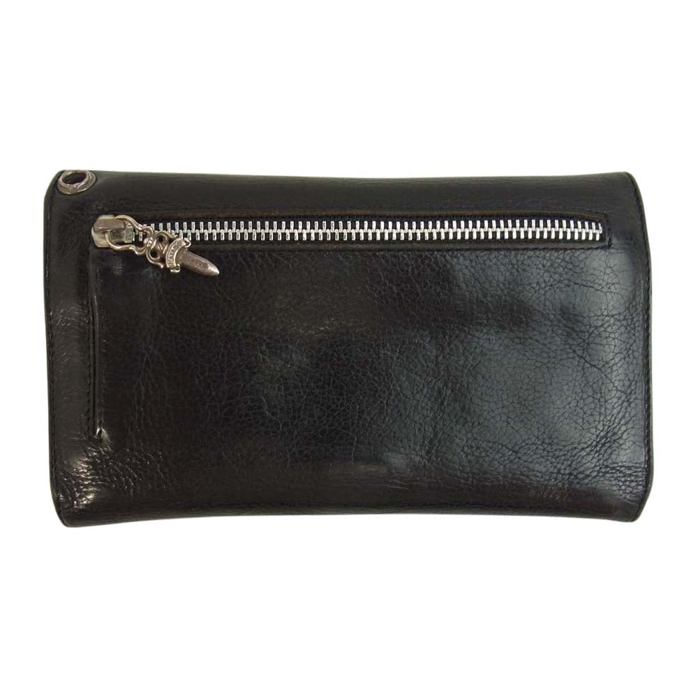 CHROME HEARTS クロムハーツ（原本無） WAVE ウェーブ クロスボール ボタン レザー ウォレット ブラック系【中古】