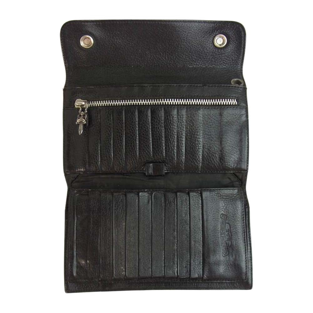 CHROME HEARTS クロムハーツ（原本無） WAVE ウェーブ クロスボール ボタン レザー ウォレット ブラック系【中古】