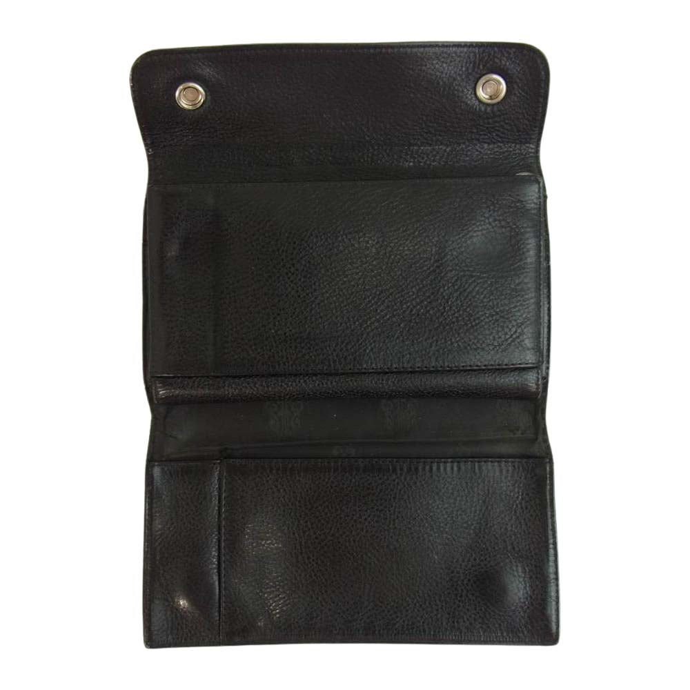 CHROME HEARTS クロムハーツ（原本無） WAVE ウェーブ クロスボール ボタン レザー ウォレット ブラック系【中古】