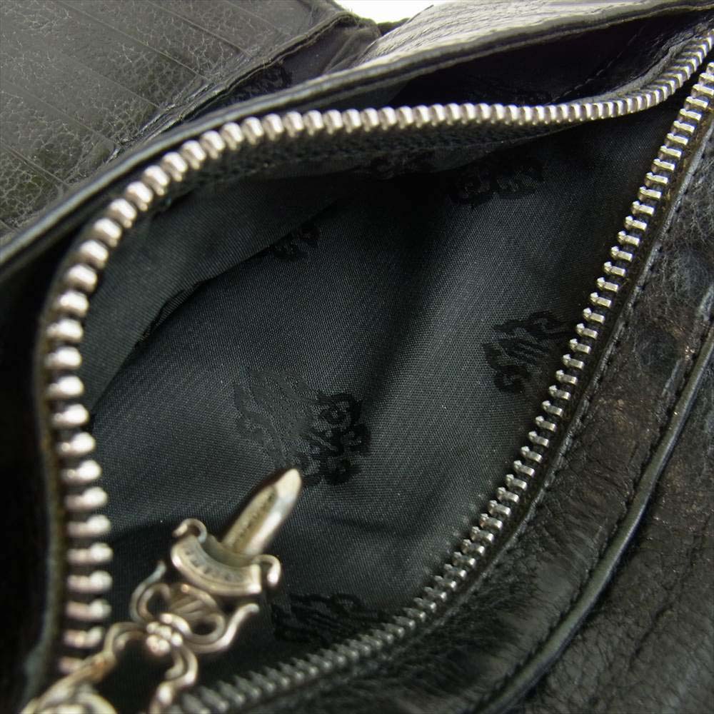 CHROME HEARTS クロムハーツ（原本無） WAVE ウェーブ クロスボール ボタン レザー ウォレット ブラック系【中古】