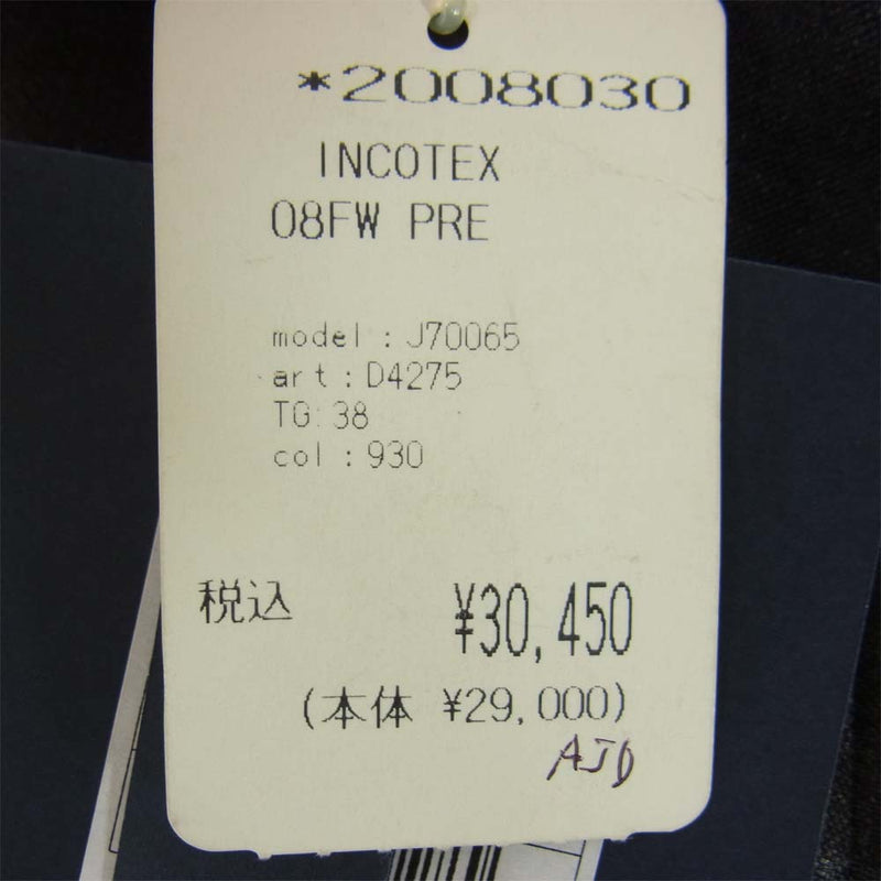 INCOTEX インコテックス 08AW スラックス パンツ グレー系 38【新古品】【未使用】【中古】