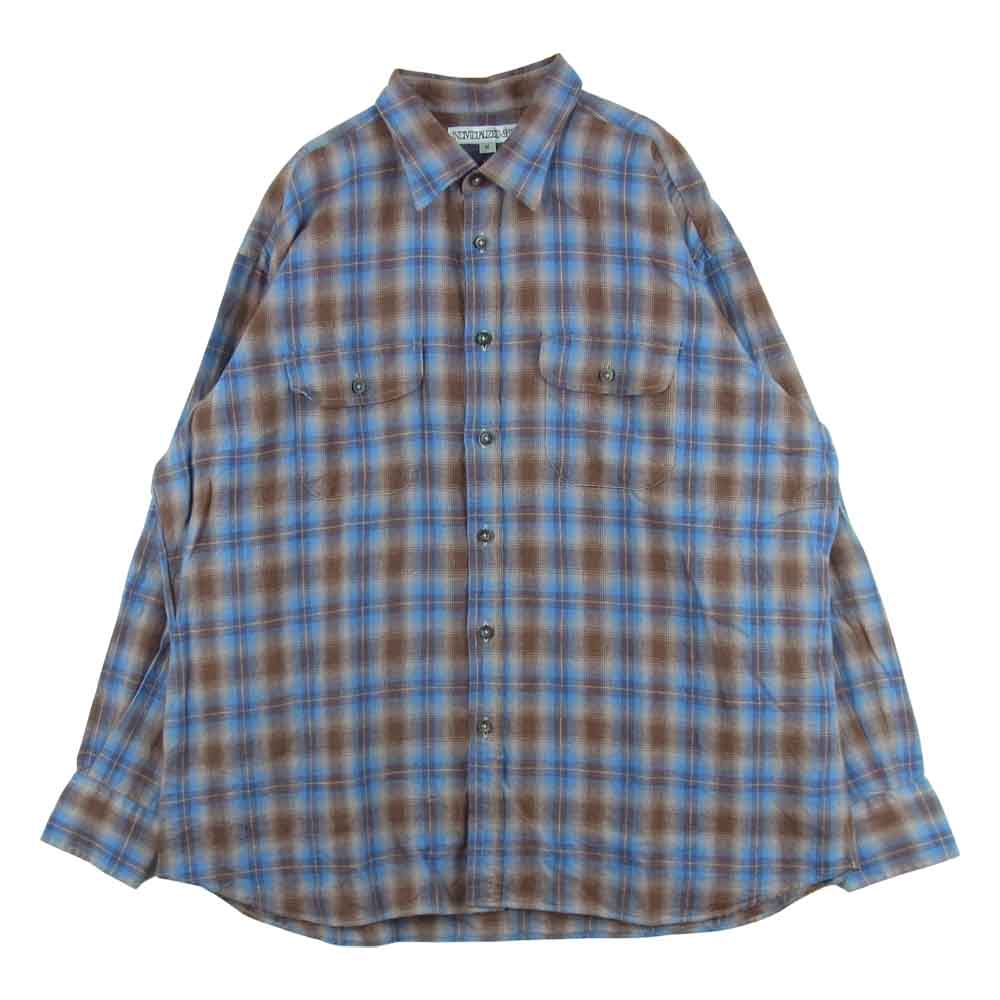 INDIVIDUALIZED SHIRTS インディビジュアライズドシャツ LINEN CHECK SHIRTS リネン チェック 長袖 シャツ ブルー系 ブラウン系 M【中古】