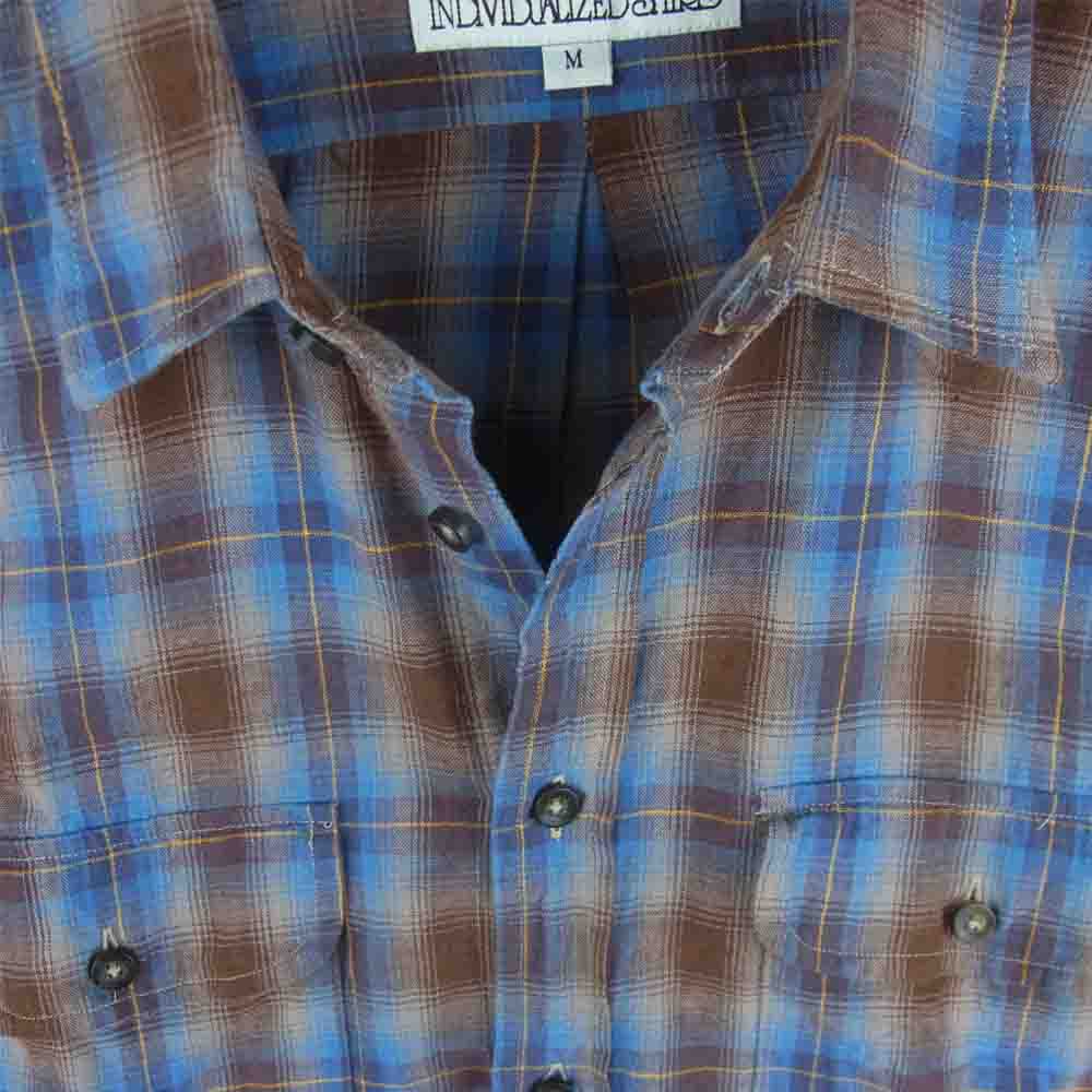 INDIVIDUALIZED SHIRTS インディビジュアライズドシャツ LINEN CHECK SHIRTS リネン チェック 長袖 シャツ ブルー系 ブラウン系 M【中古】
