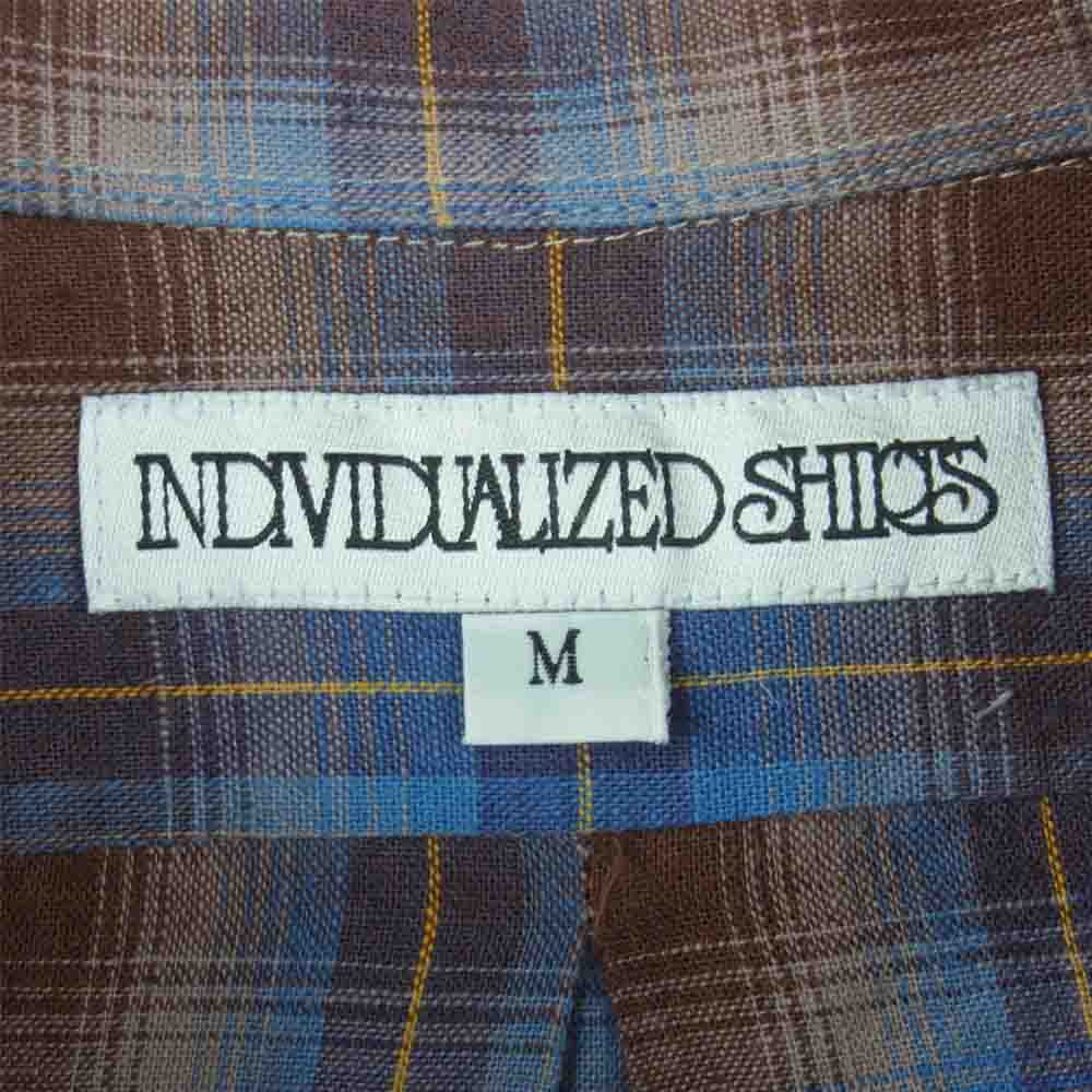 INDIVIDUALIZED SHIRTS インディビジュアライズドシャツ LINEN CHECK SHIRTS リネン チェック 長袖 シャツ ブルー系 ブラウン系 M【中古】