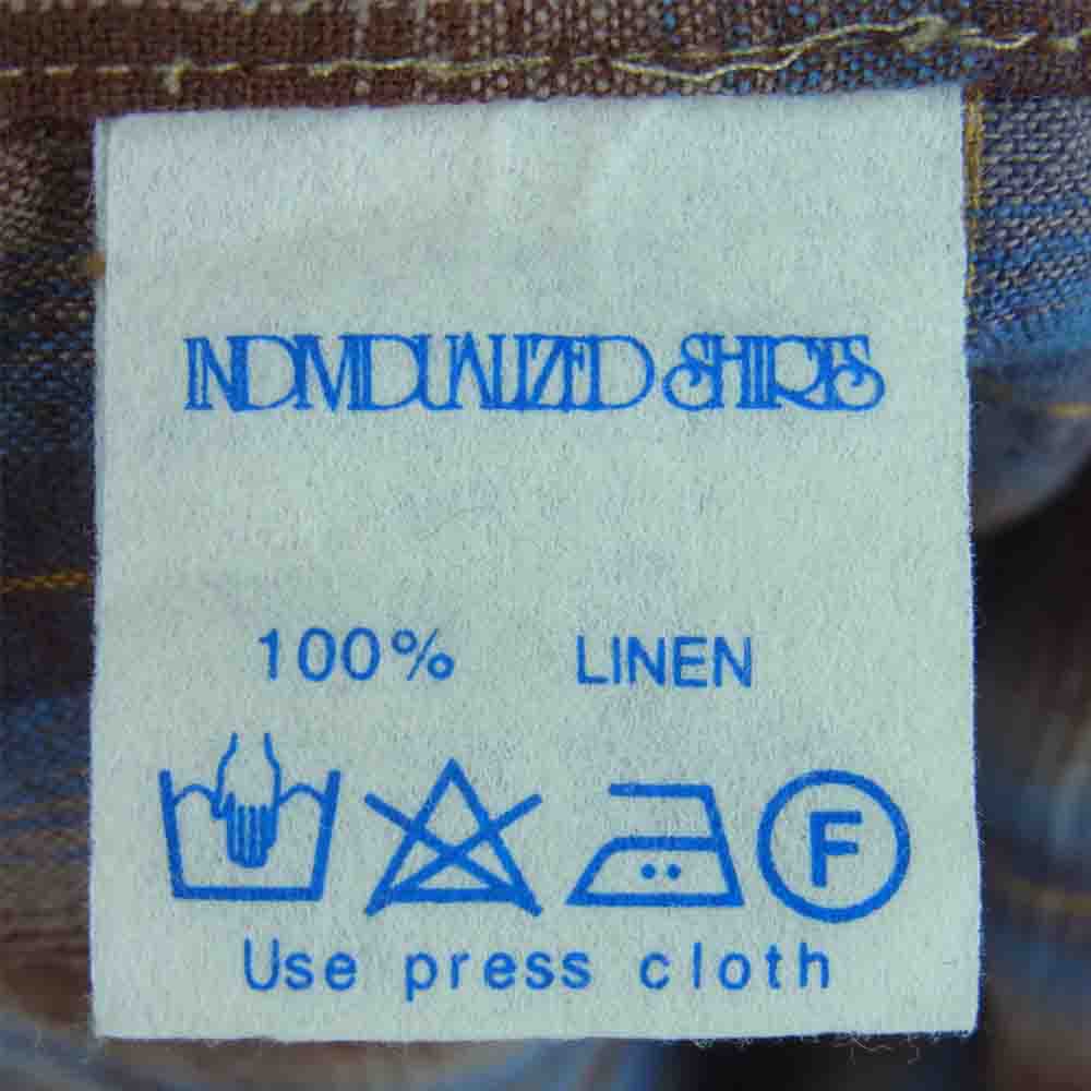 INDIVIDUALIZED SHIRTS インディビジュアライズドシャツ LINEN CHECK SHIRTS リネン チェック 長袖 シャツ ブルー系 ブラウン系 M【中古】
