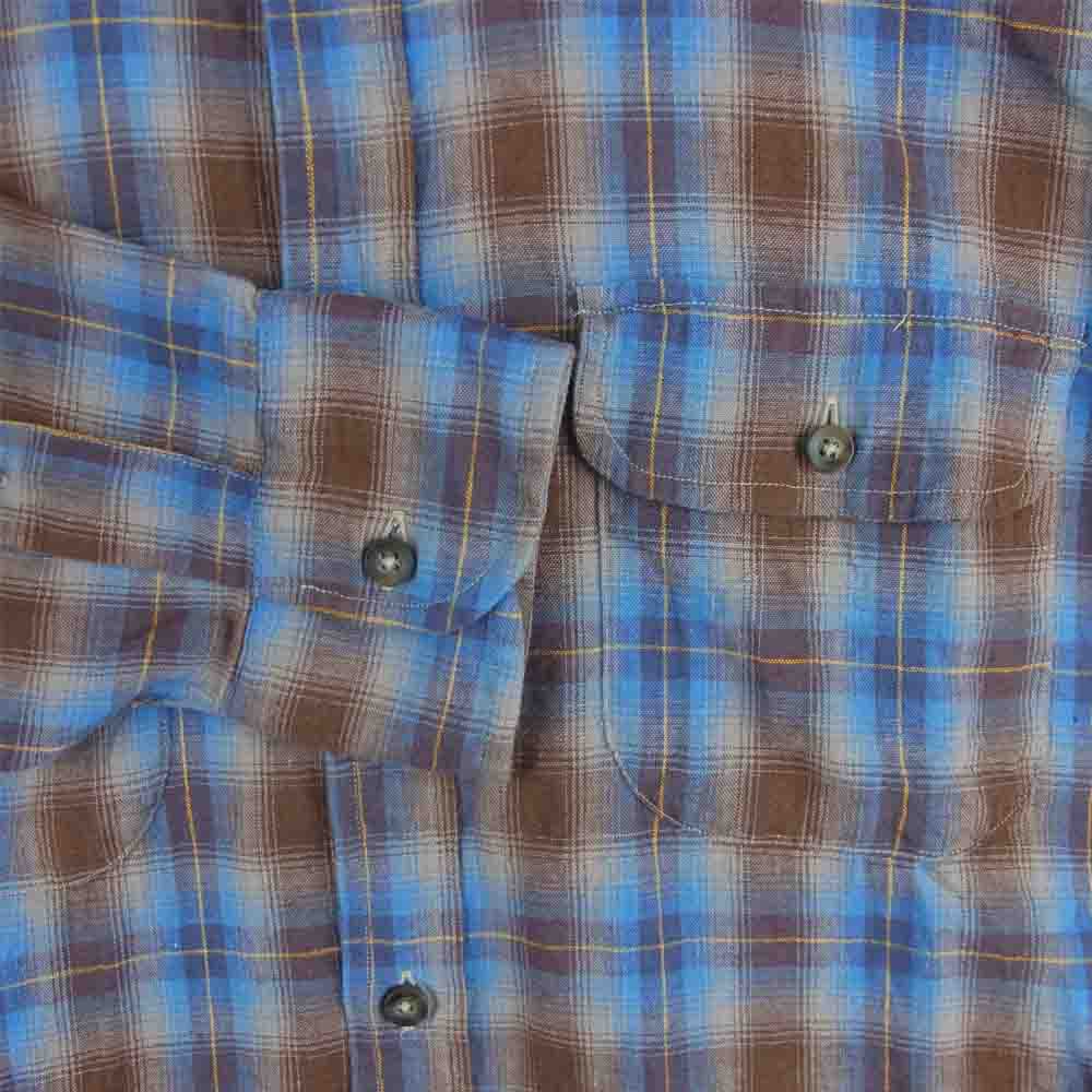 INDIVIDUALIZED SHIRTS インディビジュアライズドシャツ LINEN CHECK SHIRTS リネン チェック 長袖 シャツ ブルー系 ブラウン系 M【中古】