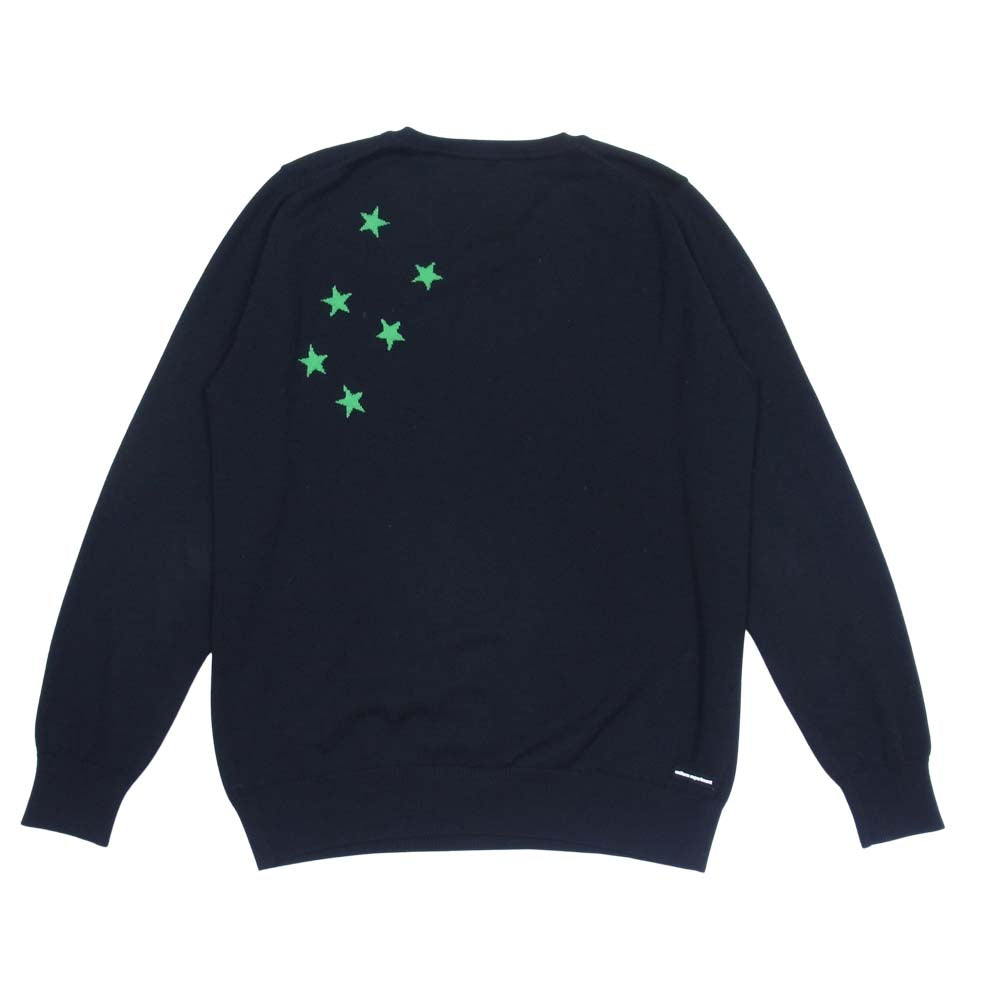 uniform experiment ユニフォームエクスペリメント UE-091033 PRESHRUNK WOOL STAR PATTERN V NECK KNIT バック スター Vネック ニット セーター ブラック系 3【中古】