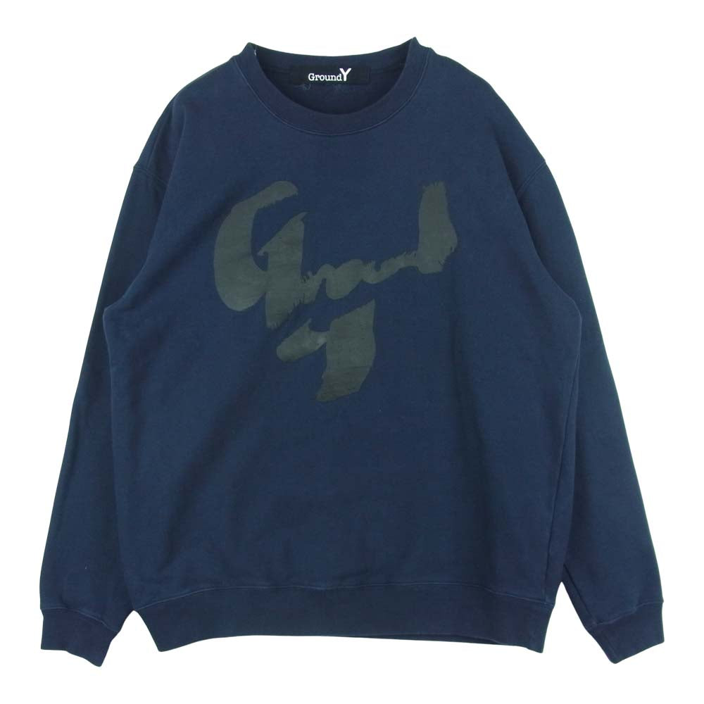 Yohji Yamamoto ヨウジヤマモト Ground Y GW-T68-078 グラウンドワイ ロゴ プリント スウェット ネイビー系 3【中古】