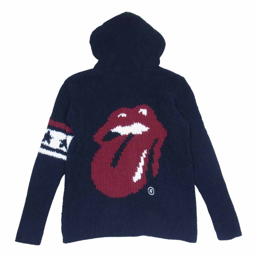 MARBLES マーブルズ × The Rolling Stones Pile Hooded Jacket ローリングストーンズ パイル ジップ パーカー ネイビー系 M【極上美品】【中古】