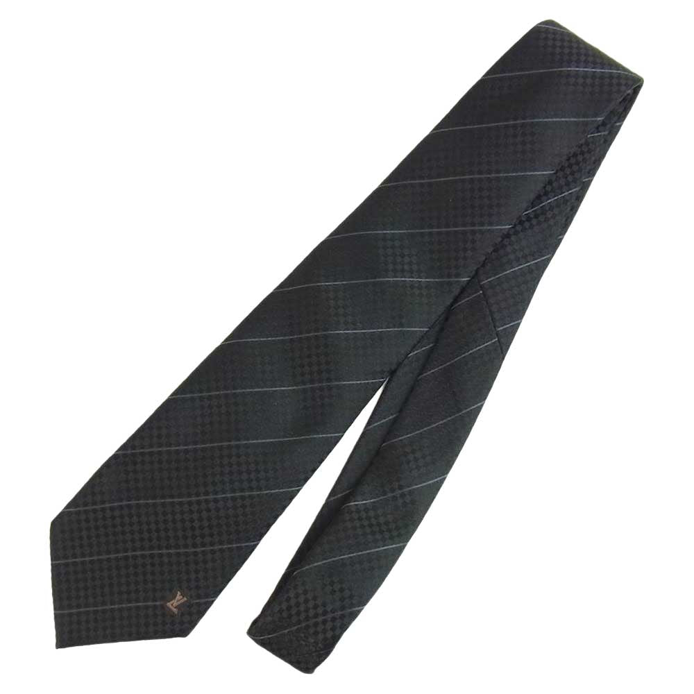 LOUIS VUITTON ルイ・ヴィトン クラヴァット エク 8cm ダミエ トラシット シルク ネクタイ ブラック系【美品】【中古】
