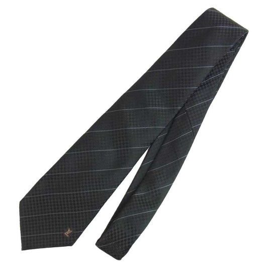 LOUIS VUITTON ルイ・ヴィトン クラヴァット エク 8cm ダミエ トラシット シルク ネクタイ ブラック系【美品】【中古】