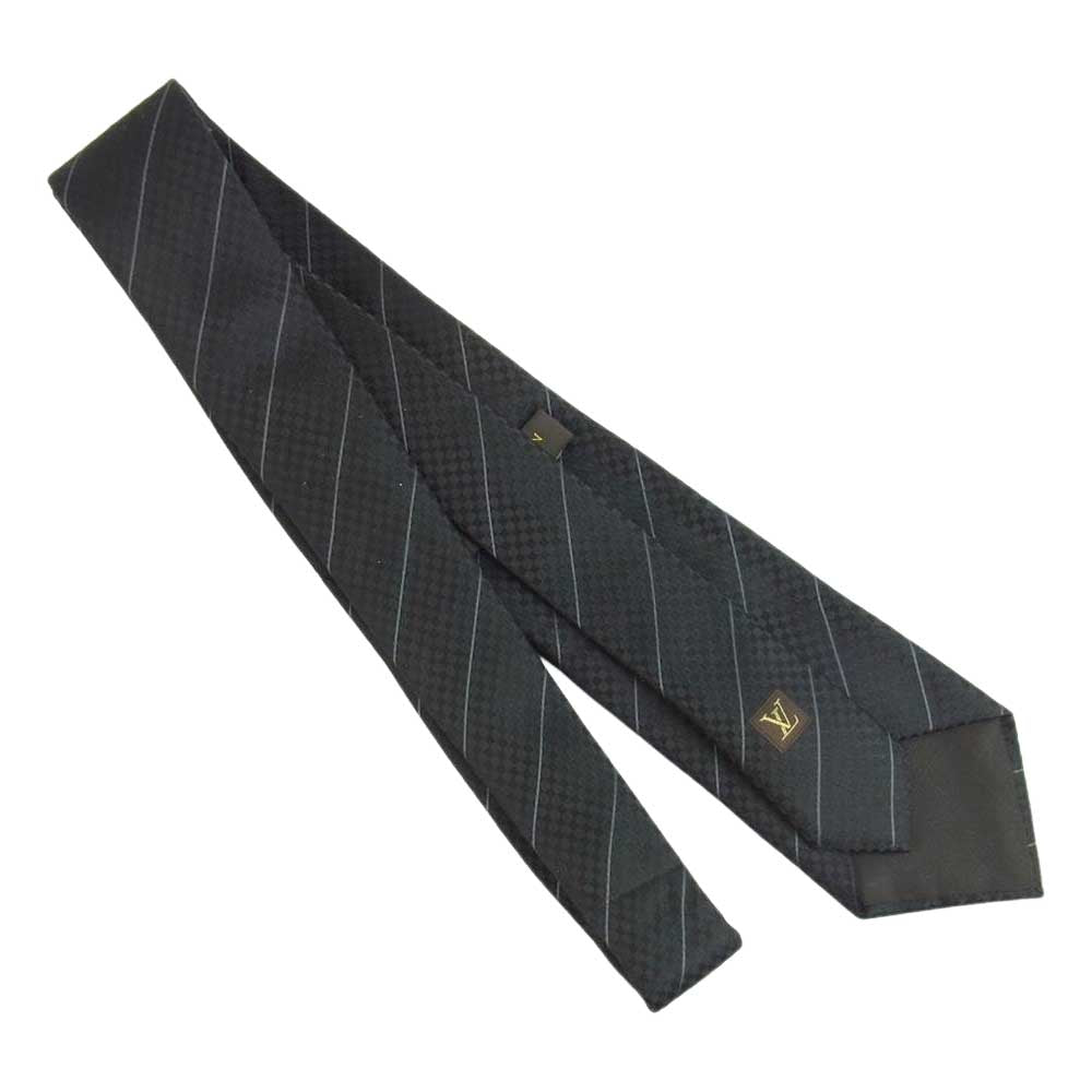 LOUIS VUITTON ルイ・ヴィトン クラヴァット エク 8cm ダミエ トラシット シルク ネクタイ ブラック系【美品】【中古】