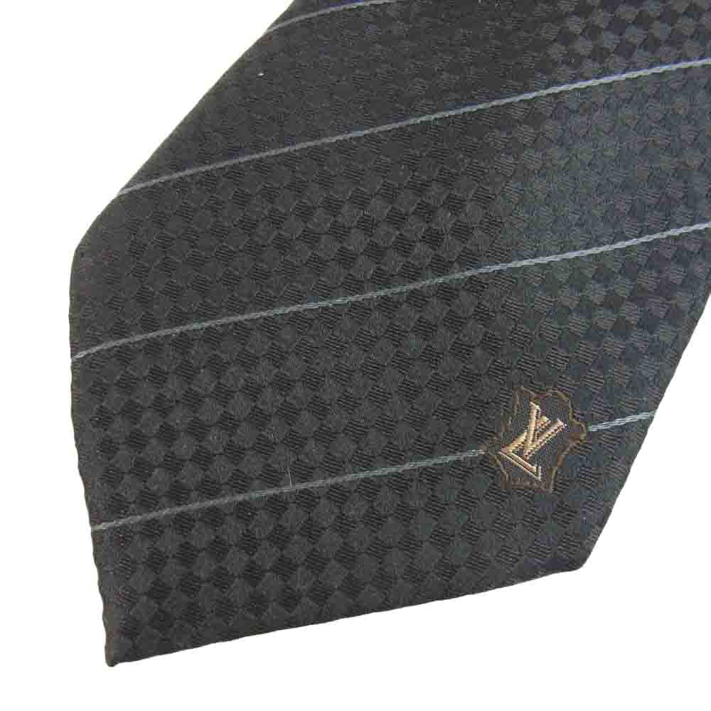 LOUIS VUITTON ルイ・ヴィトン クラヴァット エク 8cm ダミエ トラシット シルク ネクタイ ブラック系【美品】【中古】