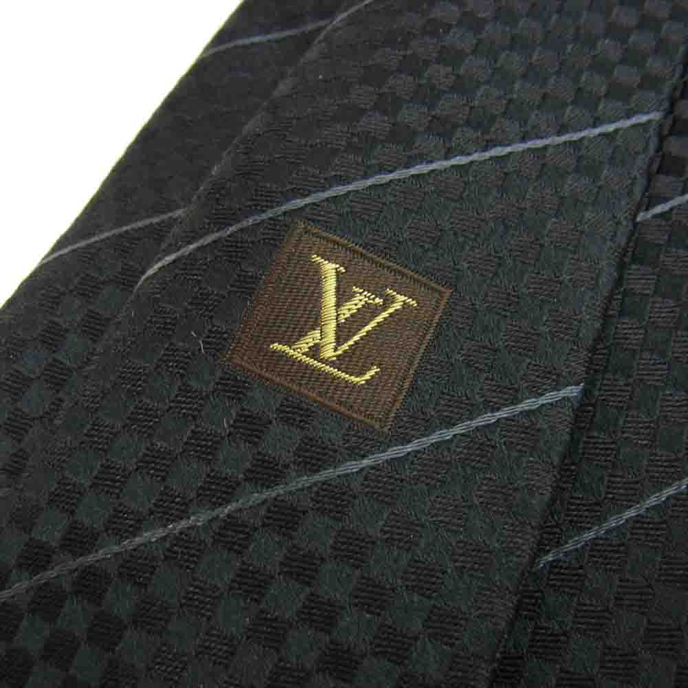 LOUIS VUITTON ルイ・ヴィトン クラヴァット エク 8cm ダミエ トラシット シルク ネクタイ ブラック系【美品】【中古】