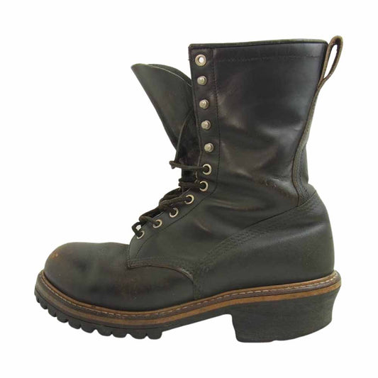 RED WING レッドウィング PT91 2218 スチールトゥ レースアップ ロガー 茶芯 ブーツ ブラック系 実寸約26.5cm【中古】