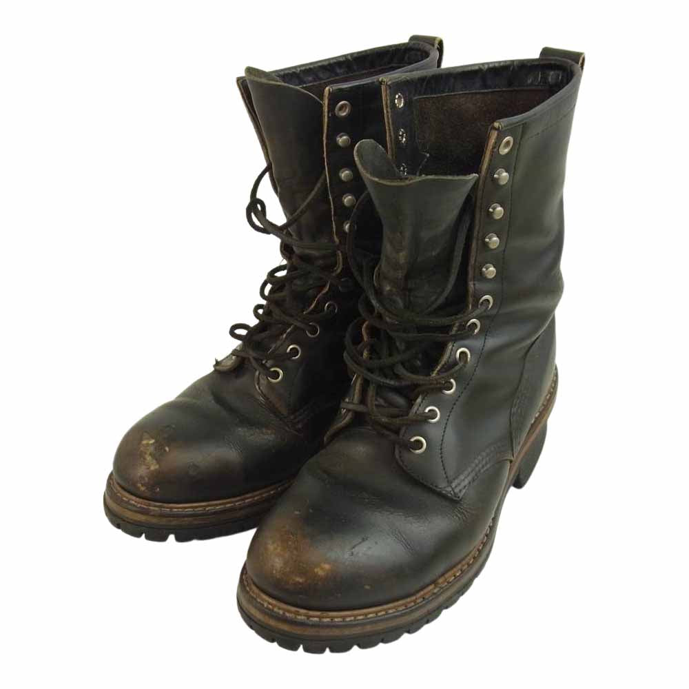 RED WING レッドウィング PT91 2218 スチールトゥ レースアップ ロガー 茶芯 ブーツ ブラック系 実寸約26.5cm【中古】