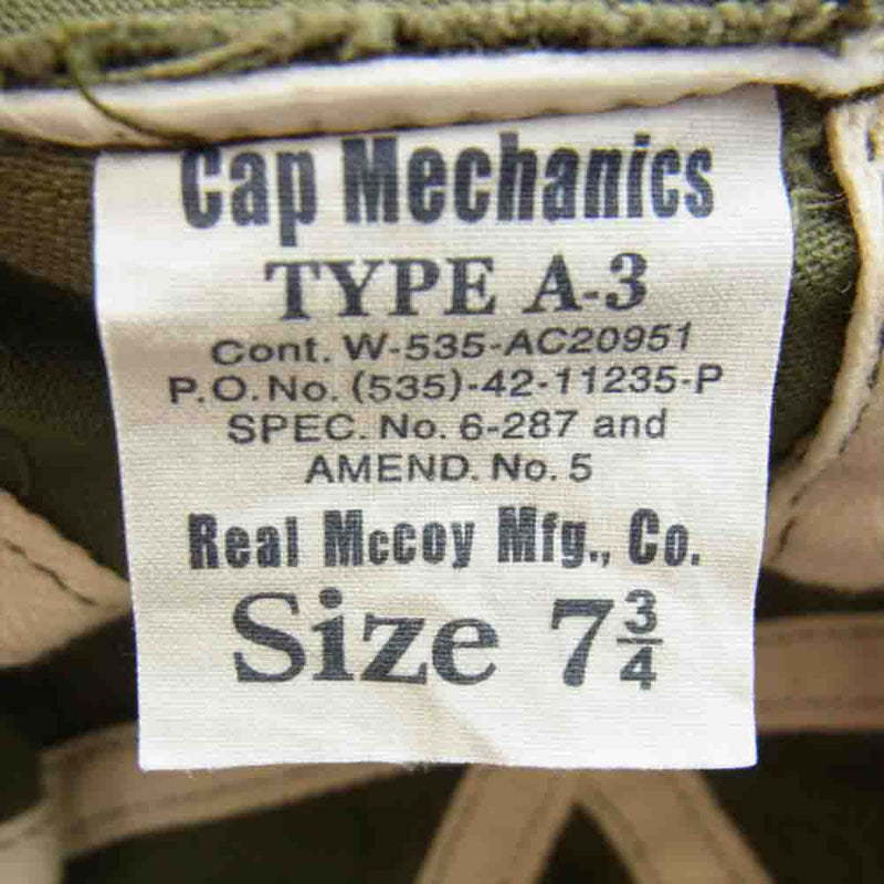 The REAL McCOY'S ザリアルマッコイズ TYPE A-3 CAP キャップ グリーン系 7 3/4【中古】