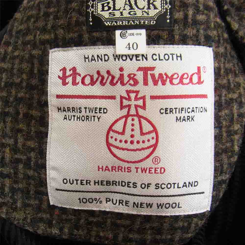 BLACK SIGN ブラックサイン WOODLAND TWEED HUNTING COAT ハリスツイード オイルドコットン ハンティング ジャケット コート ブラウン系 40【中古】