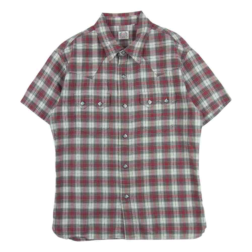 THE FLAT HEAD ザフラットヘッド GLORY PARK グローリーパーク 半袖 チェック ウエスタン シャツ レッド系 ホワイト系 38【美品】【中古】