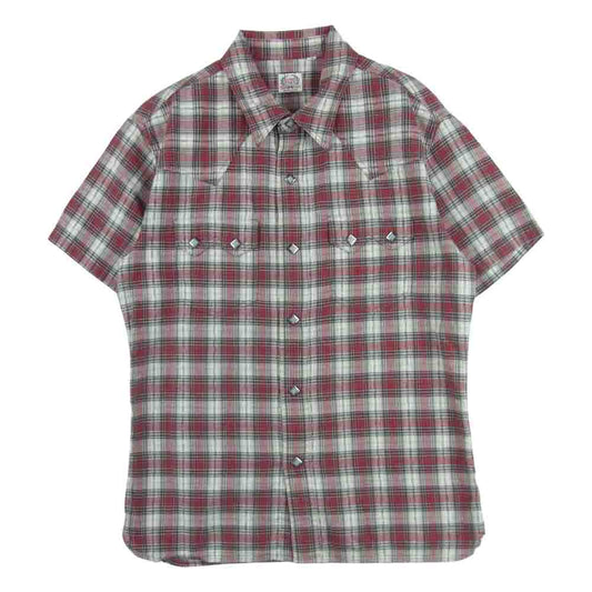 THE FLAT HEAD ザフラットヘッド GLORY PARK グローリーパーク 半袖 チェック ウエスタン シャツ レッド系 ホワイト系 38【美品】【中古】