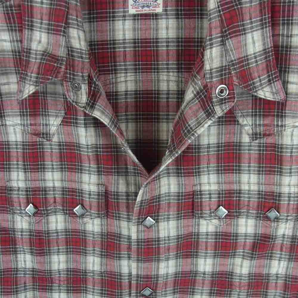 THE FLAT HEAD ザフラットヘッド GLORY PARK グローリーパーク 半袖 チェック ウエスタン シャツ レッド系 ホワイト系 38【美品】【中古】