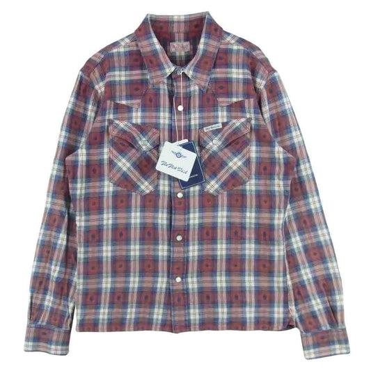 THE FLAT HEAD ザフラットヘッド F-SCW-004L NATIVE CHECK WESTERN SHIRT ネイティヴ チェック ウエスタン 長袖 シャツ レッド系 ブルー系 38【美品】【中古】