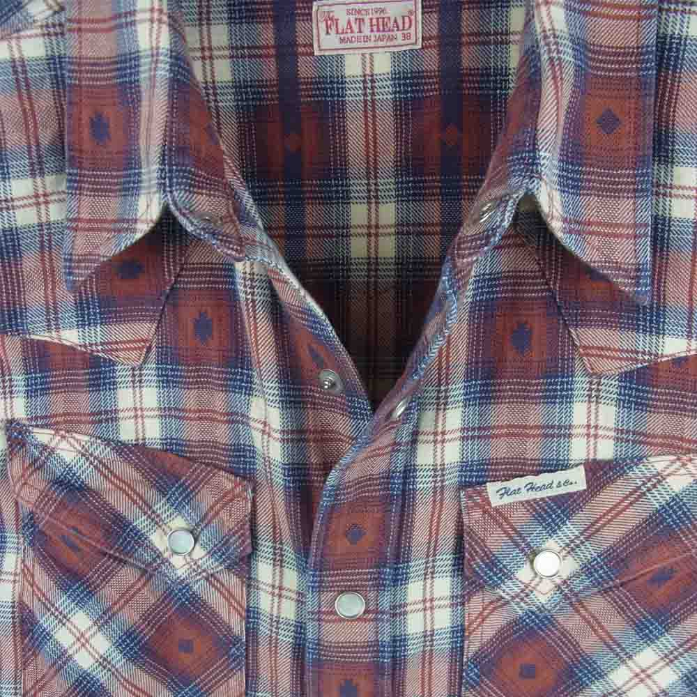 THE FLAT HEAD ザフラットヘッド F-SCW-004L NATIVE CHECK WESTERN SHIRT ネイティヴ チェック ウエスタン 長袖 シャツ レッド系 ブルー系 38【美品】【中古】