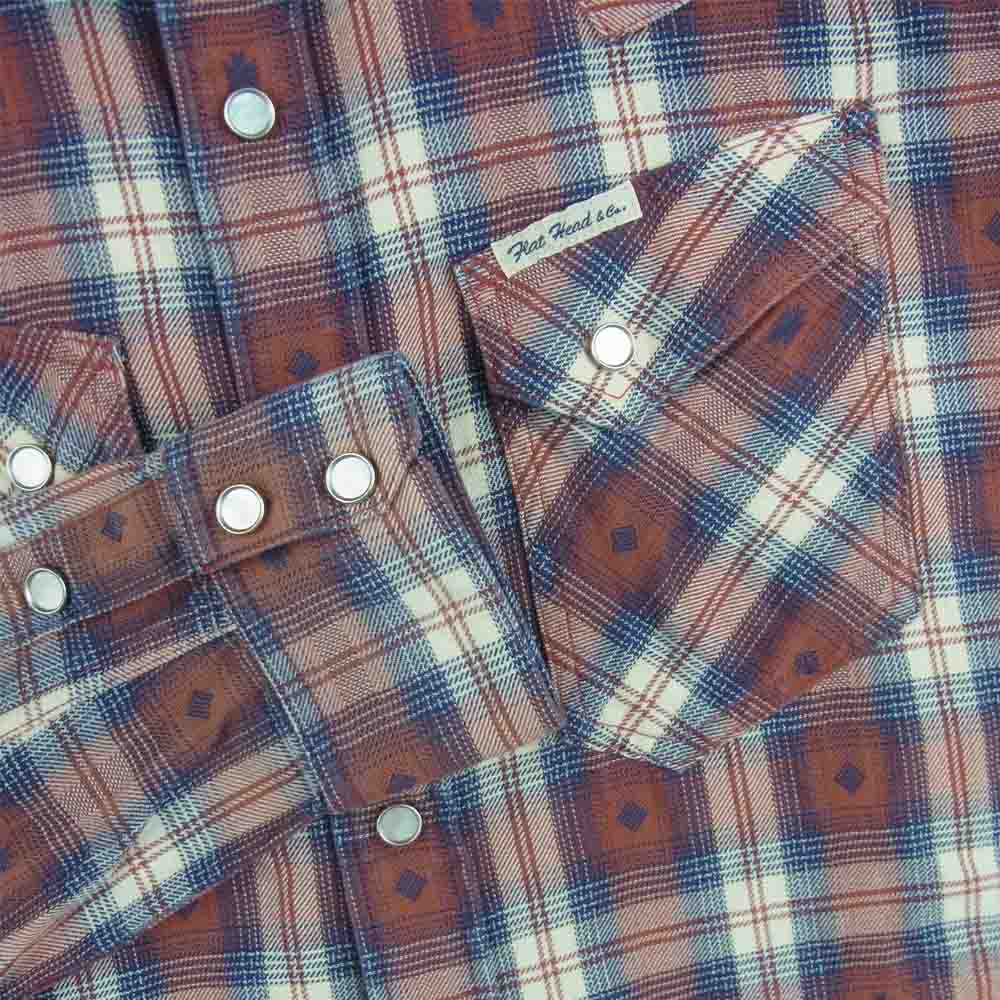 THE FLAT HEAD ザフラットヘッド F-SCW-004L NATIVE CHECK WESTERN SHIRT ネイティヴ チェック ウエスタン 長袖 シャツ レッド系 ブルー系 38【美品】【中古】