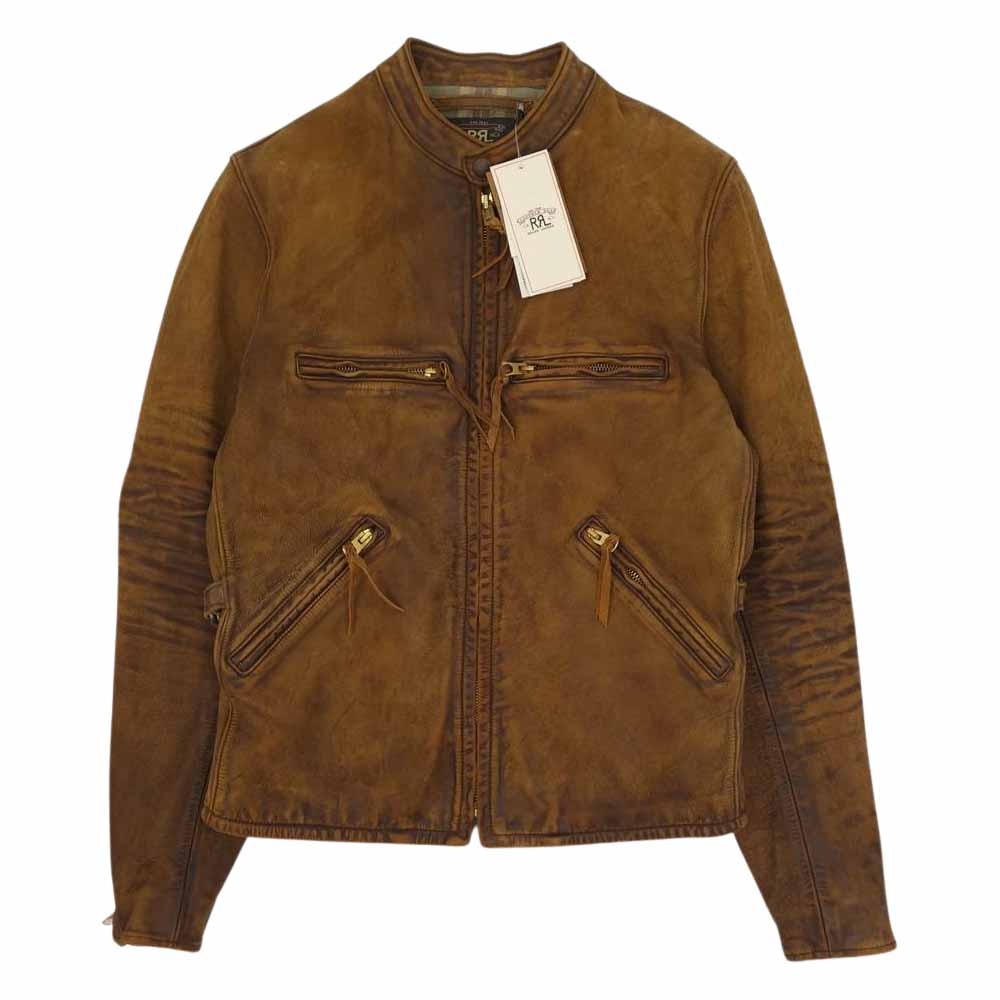 RRL ダブルアールエル カウハイド タンニン鞣し加工 シングル レザー ライダース ジャケット ブラウン系 XS【新古品】【未使用】【中古】