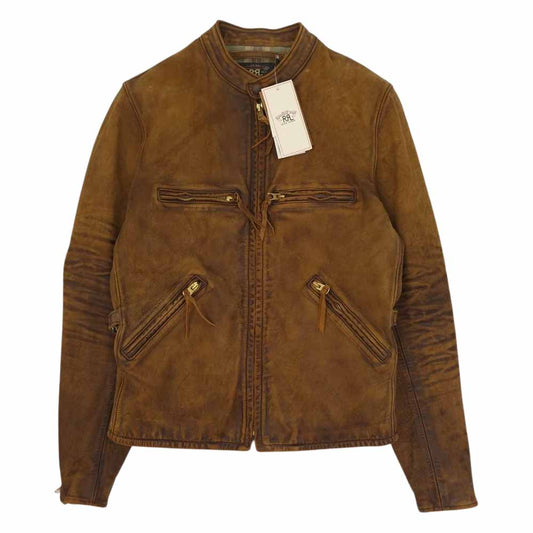 RRL ダブルアールエル カウハイド タンニン鞣し加工 シングル レザー ライダース ジャケット ブラウン系 XS【新古品】【未使用】【中古】