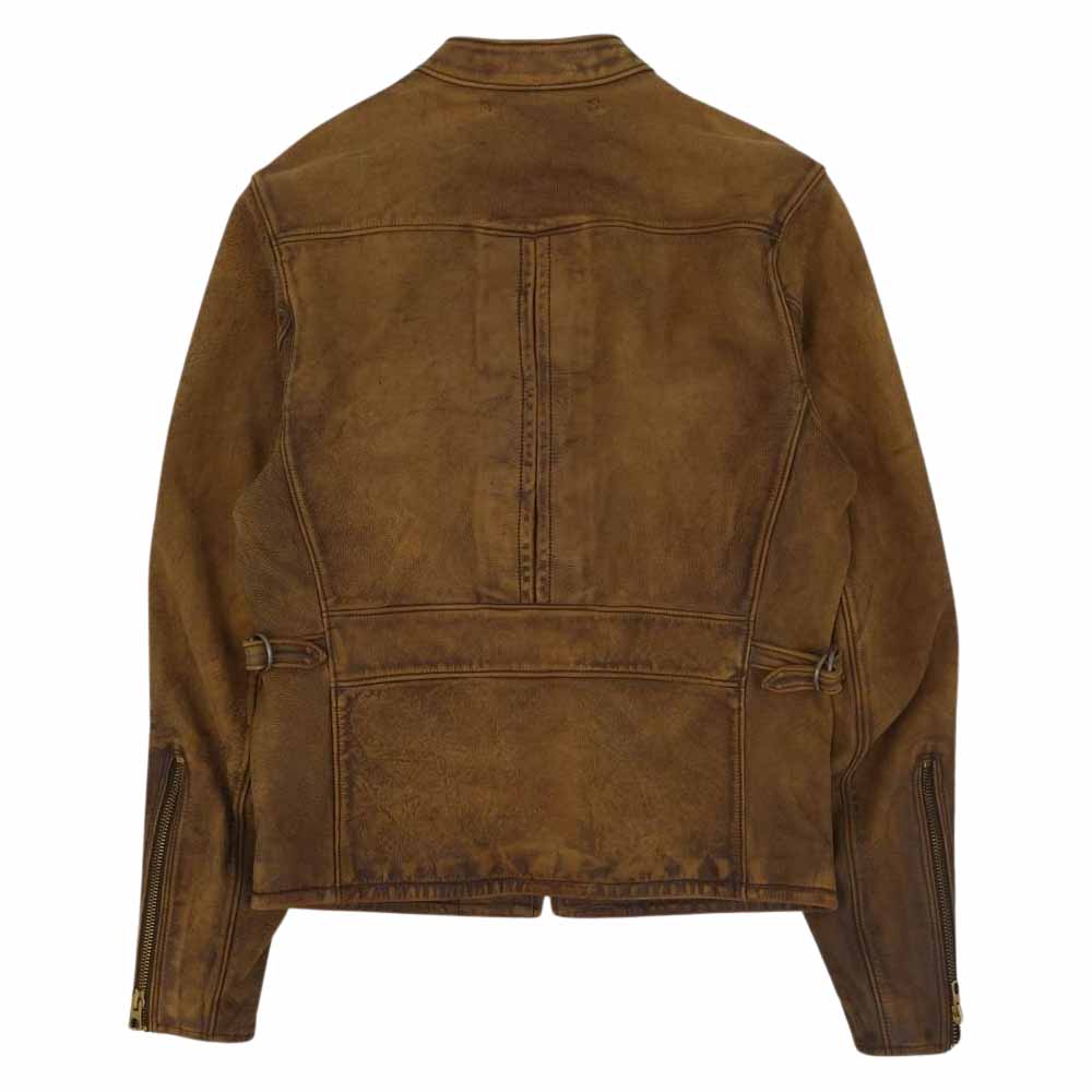 RRL ダブルアールエル カウハイド タンニン鞣し加工 シングル レザー ライダース ジャケット ブラウン系 XS【新古品】【未使用】【中古】
