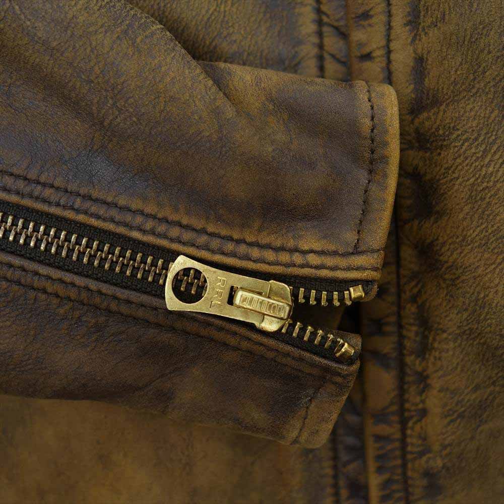 RRL ダブルアールエル カウハイド タンニン鞣し加工 シングル レザー ライダース ジャケット ブラウン系 XS【新古品】【未使用】【中古】