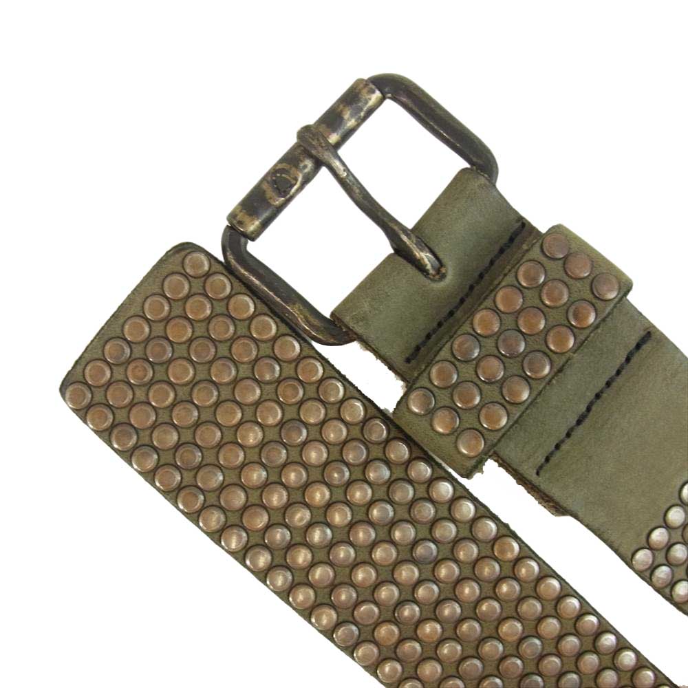 HTC エイチティーシー 10000 Studs フルスタッズ レザー ベルト グリーン系【中古】