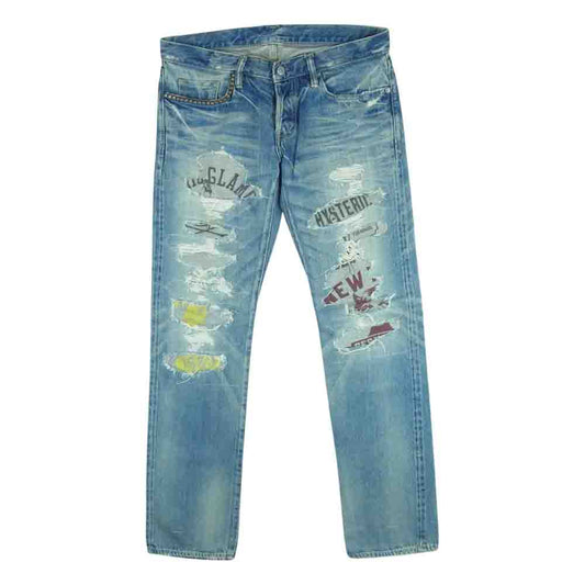 HYSTERIC GLAMOUR ヒステリックグラマー 0204AP06 CPR加工 スタッズ ボタンフライ デニム パンツ インディゴブルー系 32【中古】