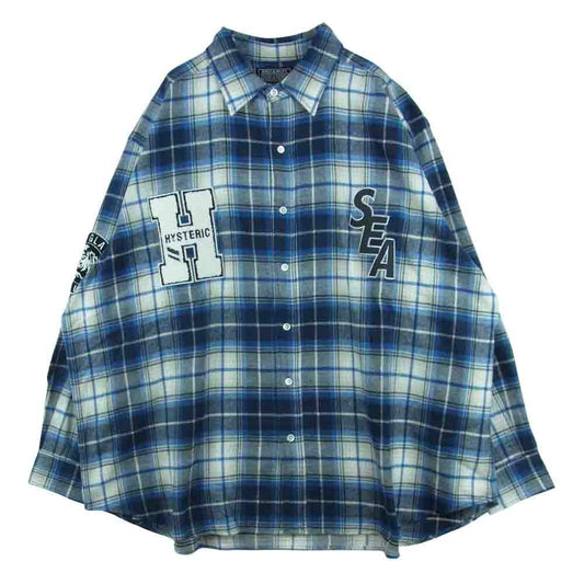HYSTERIC GLAMOUR ヒステリックグラマー WDS-HYS-3-04 WINDANDSEA ウィンダンシー CHECK SHIRT チェック 長袖 シャツ ブルー系 XL【極上美品】【中古】