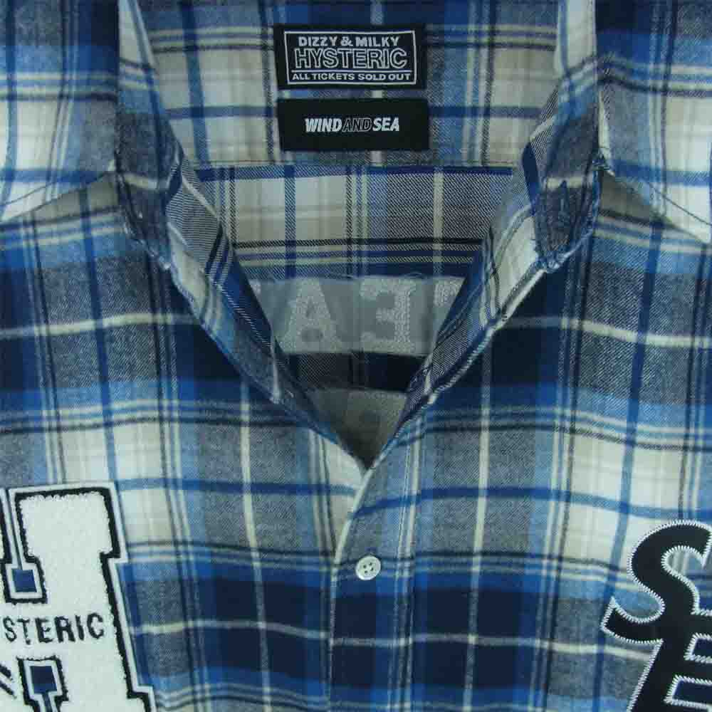 HYSTERIC GLAMOUR ヒステリックグラマー WDS-HYS-3-04 WINDANDSEA ウィンダンシー CHECK SHIRT チェック 長袖 シャツ ブルー系 XL【極上美品】【中古】