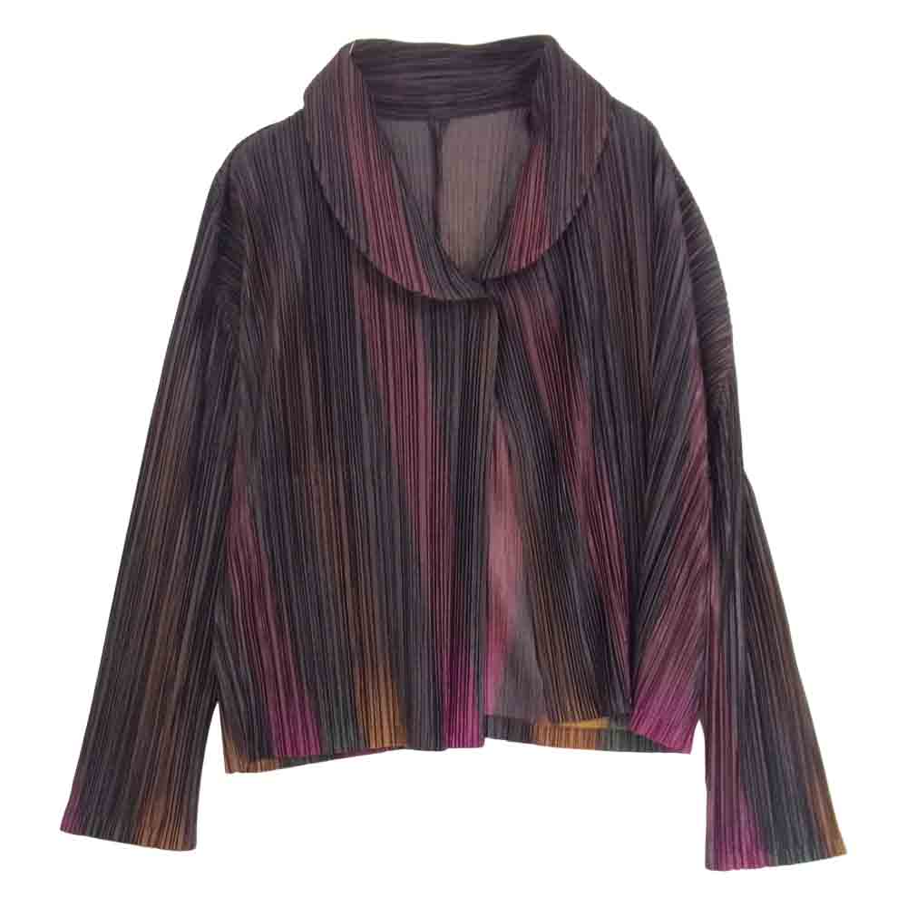 PLEATS PLEASE プリーツプリーズ イッセイミヤケ PP93-JD702 プリーツ加工 グラデーション ストライプ カーディガン パープル系 4【中古】
