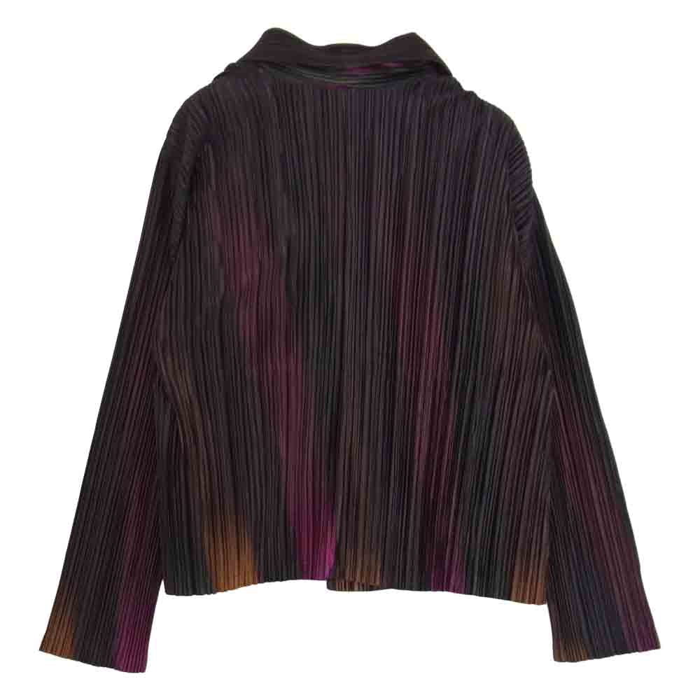 PLEATS PLEASE プリーツプリーズ イッセイミヤケ PP93-JD702 プリーツ加工 グラデーション ストライプ カーディガン パープル系 4【中古】