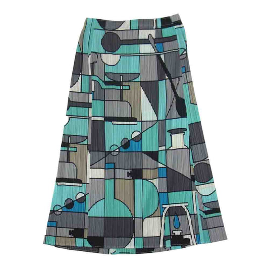 PLEATS PLEASE プリーツプリーズ イッセイミヤケ PP81-JG635 プリーツ加工 総柄 スカート ブルー ブルー系 3【美品】【中古】