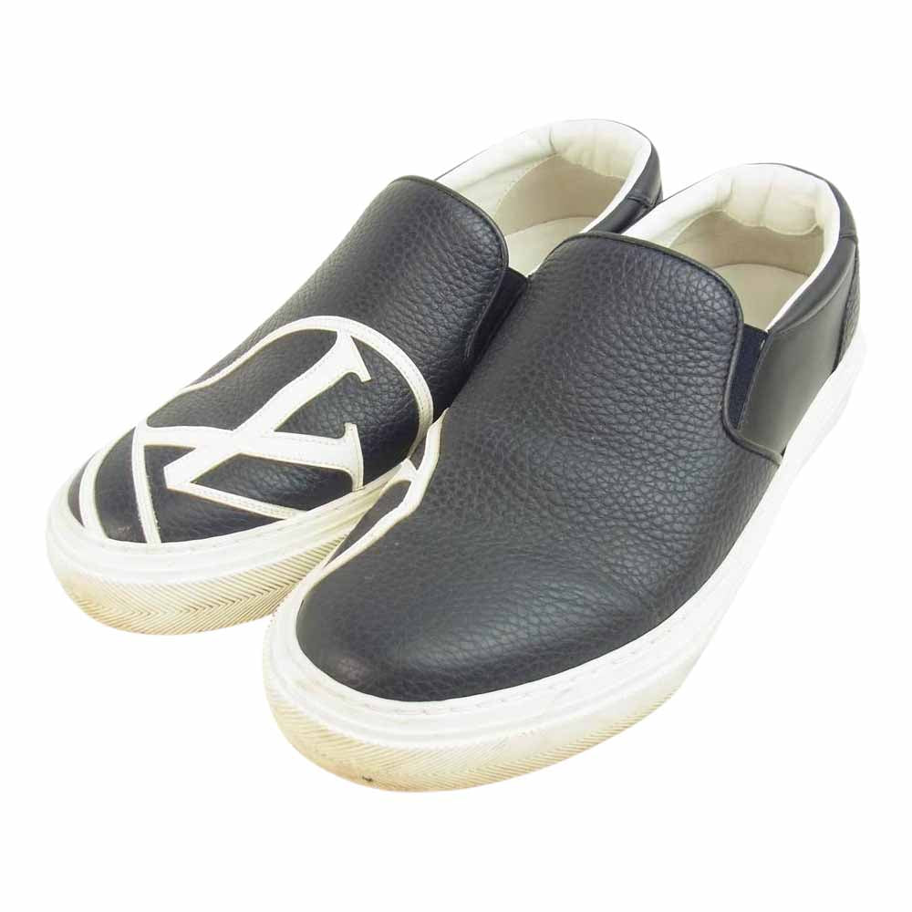 LOUIS VUITTON ルイ・ヴィトン LVロゴ レザー スリッポン スニーカー ネイビー系 6【中古】