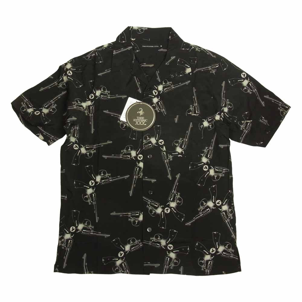 HYSTERIC GLAMOUR ヒステリックグラマー 06221AH02 BUTTERFLY バタフライ ピストル 開襟 アロハ シャツ ブラック系 M【新古品】【未使用】【中古】